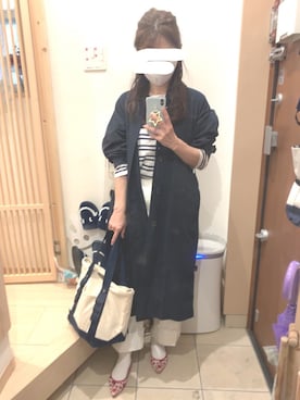 「ホワイトデニム」｜「アイテム（ステンカラーコート）」を使った、こたつんさん（レディース・158cm）の春コーディネート