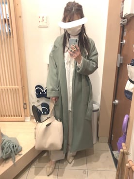 「ノーカラーシャツ」｜「アイテム（チェスターコート）」を使った、こたつんさん（レディース・158cm）の春コーディネート