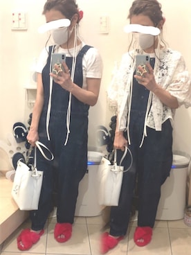 「レースブラウス」｜「アイテム（サロペット/オーバーオール）」を使った、こたつんさん（レディース・158cm）の夏コーディネート
