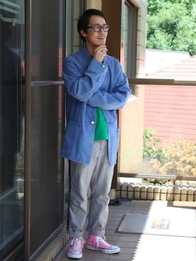 「FACTOTUM（ファクトタム）のアイテム（カバーオール）」を使った、ShikouHiwatashiさん（メンズ・170cm）の夏コーディネート
