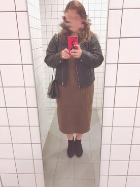 「ぽっちゃりコーデ」｜「アイテム（ライダースジャケット）」を使った、Ritaさん（レディース・159cm）の秋コーディネート