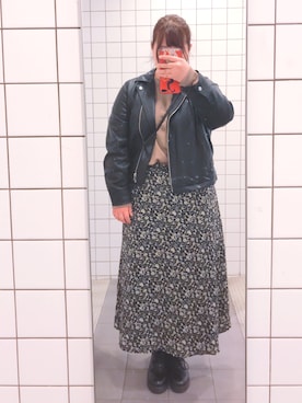 「ぽっちゃりコーデ」｜「アイテム（ライダースジャケット）」を使った、Ritaさん（レディース・159cm）の春コーディネート
