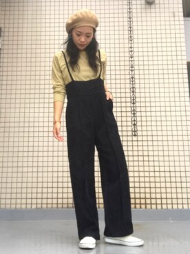 「コーデュロイ」｜「アイテム（つなぎ/オールインワン）」を使った、TASIA さん（レディース・155cm）の秋コーディネート