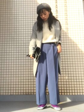 「PLST（プラステ）のアイテム（チェスターコート）」を使った、TASIA さん（レディース・155cm）の冬コーディネート