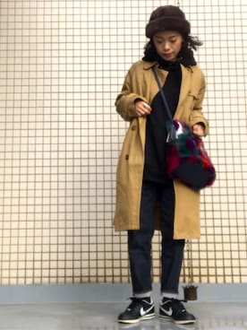 「ZOZO（ゾゾ）のスリムテーパードデニムパンツ［WOMEN］（デニムパンツ）」を使った、TASIA さん（レディース・155cm）の冬コーディネート