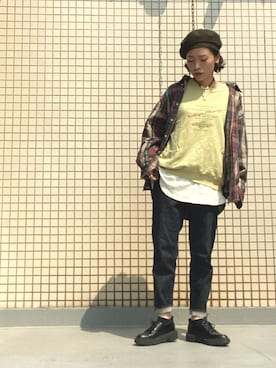 「ZOZO（ゾゾ）のスリムテーパードデニムパンツ［WOMEN］（デニムパンツ）」を使った、TASIA さん（レディース・155cm）の春コーディネート