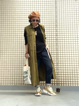 「ZOZO（ゾゾ）のスリムテーパードデニムパンツ［WOMEN］（デニムパンツ）」を使った、TASIA さん（レディース・155cm）の夏コーディネート