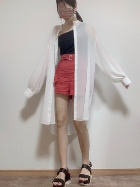 「w closet」｜「アイテム（シャツワンピース）」を使った、#sumomoさん（レディース・162cm）の夏コーディネート