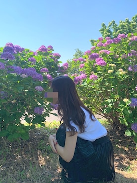 「クルーネックTシャツ」｜「アイテム（アクセサリー）」を使った、#sumomoさん（レディース・162cm）の夏コーディネート
