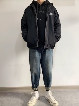 「NIKE（ナイキ）のアイテム（スタジャン）」を使った、散場さん（メンズ・166cm）の冬コーディネート