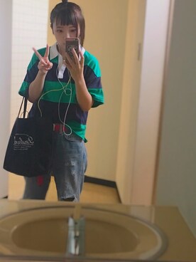 「Honeys（ハニーズ）のアイテム（ポロシャツ）」を使った、mcYaさん（レディース・153cm）の夏コーディネート