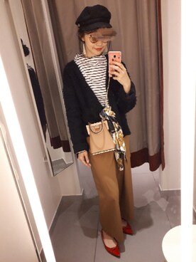 「もけもけ」｜「アイテム（その他アウター）」を使った、あきなつさん（レディース・158cm）の春コーディネート