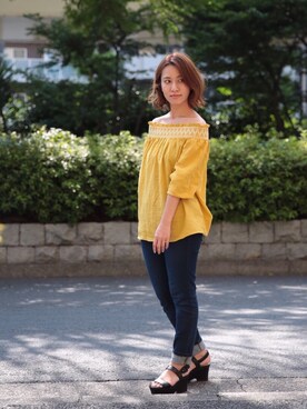 「ILIMA（イリマ）のアイテム（サンダル）」を使った、YUKOさん（レディース・154cm）の夏コーディネート