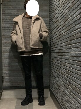 「LIDNM（リドム）のOVERSIZED BOA OUTER（ブルゾン）」を使った、kazuさん（メンズ・173cm）の冬コーディネート