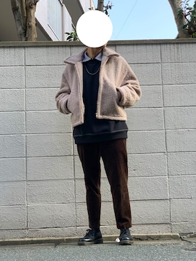 「LIDNM（リドム）のOVERSIZED BOA OUTER（ブルゾン）」を使った、kazuさん（メンズ・173cm）の冬コーディネート