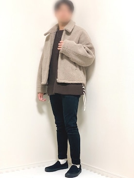 「LIDNM（リドム）のOVERSIZED BOA OUTER（ブルゾン）」を使った、kazuさん（メンズ・173cm）の秋コーディネート