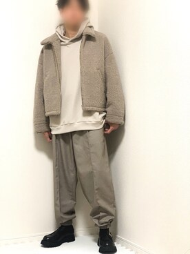 「LIDNM（リドム）のOVERSIZED BOA OUTER（ブルゾン）」を使った、kazuさん（メンズ・173cm）の冬コーディネート