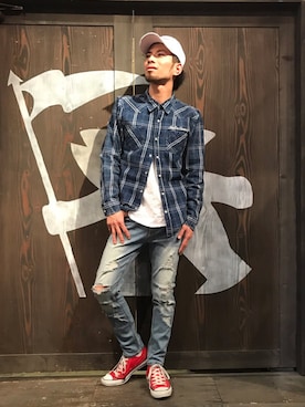 「MCD（エムシーディー）のアイテム（パンツ）」を使った、PEETスタッフコーディネートさん（メンズ・171cm）の春コーディネート