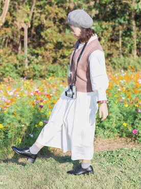 「無地党」｜「アイテム（ハンチング/ベレー帽）」を使った、MAYOPON!さん（レディース・155cm）の秋コーディネート
