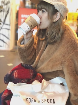 「melple（メイプル）のアイテム（帽子）」を使った、piyaさん（レディース・154cm）の冬コーディネート