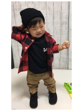「息子コーデ」｜「アイテム（ブーツ）」を使った、OHSE さん（キッズ・80cm）の秋コーディネート