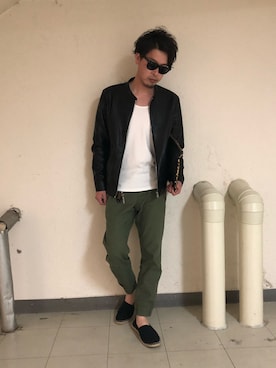 「ワコマリア」｜「アイテム（ライダースジャケット）」を使った、Sさん（メンズ・175cm）の春コーディネート