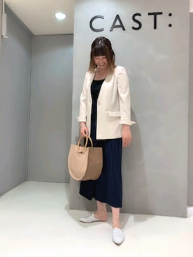 「CAST:（キャスト コロン）のアイテム（ノーカラージャケット）」を使った、megさん（レディース・165cm）の春コーディネート
