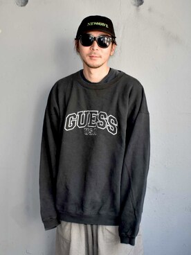 「Guess（ゲス）のアイテム（スウェット）」を使った、田中奨伍さん（メンズ・178cm）の春コーディネート