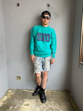 「Champion（チャンピオン）のアイテム（スウェット）」を使った、田中奨伍さん（メンズ・178cm）の夏コーディネート