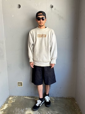 「Champion（チャンピオン）のアイテム（スウェット）」を使った、田中奨伍さん（メンズ・178cm）の夏コーディネート