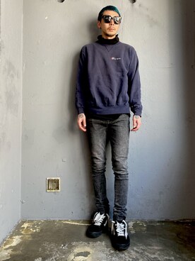 「Champion（チャンピオン）のアイテム（スウェット）」を使った、田中奨伍さん（メンズ・178cm）の冬コーディネート