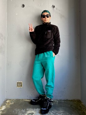 「Champion（チャンピオン）のアイテム（パンツ）」を使った、田中奨伍さん（メンズ・178cm）の冬コーディネート