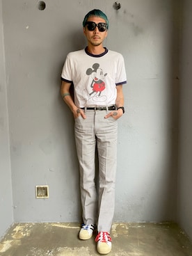 「OLDMICKEY （オールドミッキー）のアイテム」を使った、田中奨伍さん（メンズ・178cm）の春コーディネート