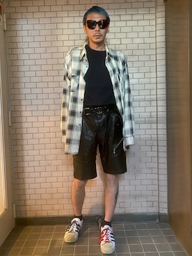 「schott（ショット）のアイテム」を使った、田中奨伍さん（メンズ・178cm）の夏コーディネート