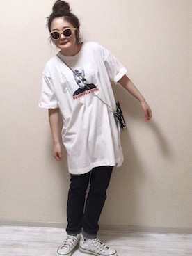 「CONVERSE（コンバース）のCONVERSE  コンバース LEATHER ALL STAR HI  レザーオールスターハイ  32044990  WHITE（スニーカー）」を使った、 Chankanaさん（レディース・160cm）の春コーディネート