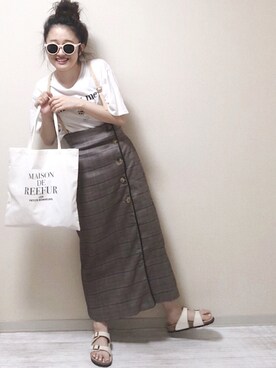 「Aunt Marie's（アントマリーズ）のAUNT MARIE'S レザーサス付きハイウエストナロースカート（スカート）」を使った、 Chankanaさん（レディース・160cm）の秋コーディネート