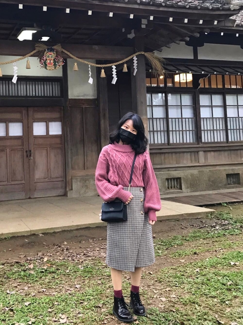 「Chicoの　ボリューム袖ハイネックケーブルニット（ニット/セーター、ピンク系）」を使った、晴ʕ•ᴥ•ʔ🇹🇼さん（レディース・153cm）の冬コーディネートの1枚目の写真