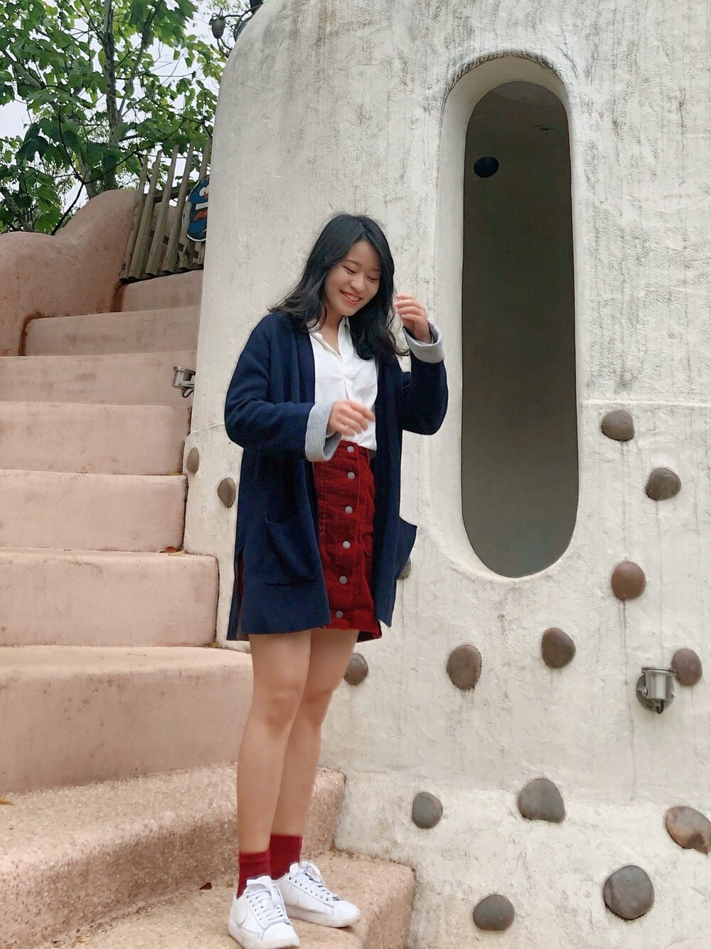 「GUのアイテム（スカート、レッド系）」を使った、晴ʕ•ᴥ•ʔ🇹🇼さん（レディース・153cm）の春コーディネートの1枚目の写真