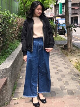 「Samansa Mos2 blue（サマンサモスモスブルー）のアイテム（MA-1）」を使った、晴ʕ•ᴥ•ʔ🇹🇼さん（レディース・153cm）の春コーディネート