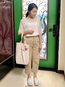 「Simplicite（サンプリシテ）のアイテム（チノパンツ）」を使った、晴ʕ•ᴥ•ʔ🇹🇼さん（レディース・153cm）の夏コーディネート