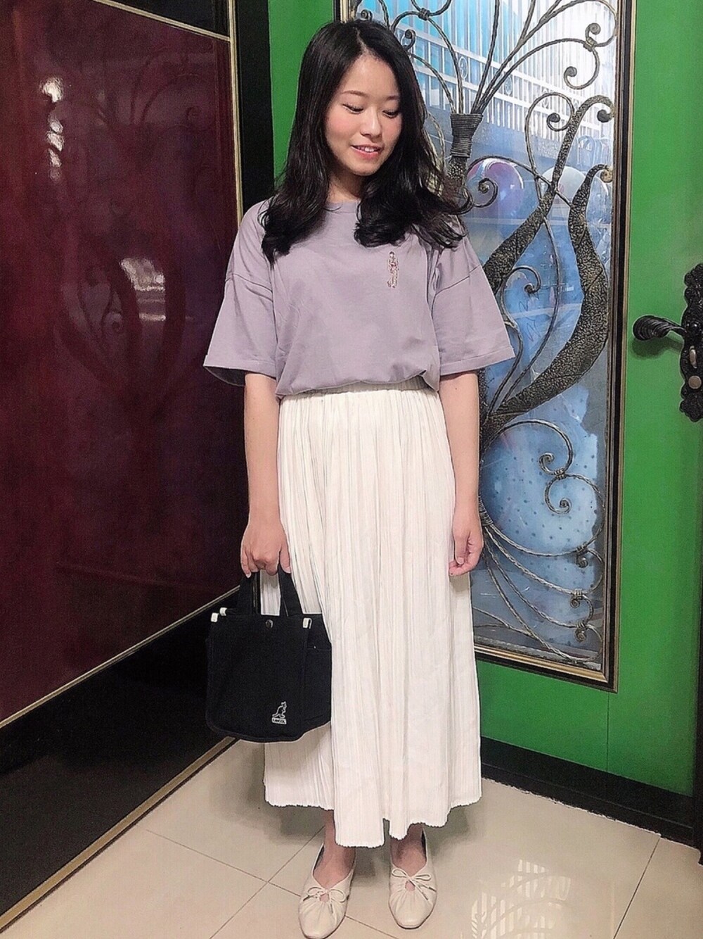 「natural couture、niko and ...、KANGOL」｜「natural coutureの【WEB限定】女の子刺繍リバイバルT（Tシャツ/カットソー、パープル系）」を使った、晴ʕ•ᴥ•ʔ🇹🇼さん（レディース・153cm）の夏コーディネートの1枚目の写真