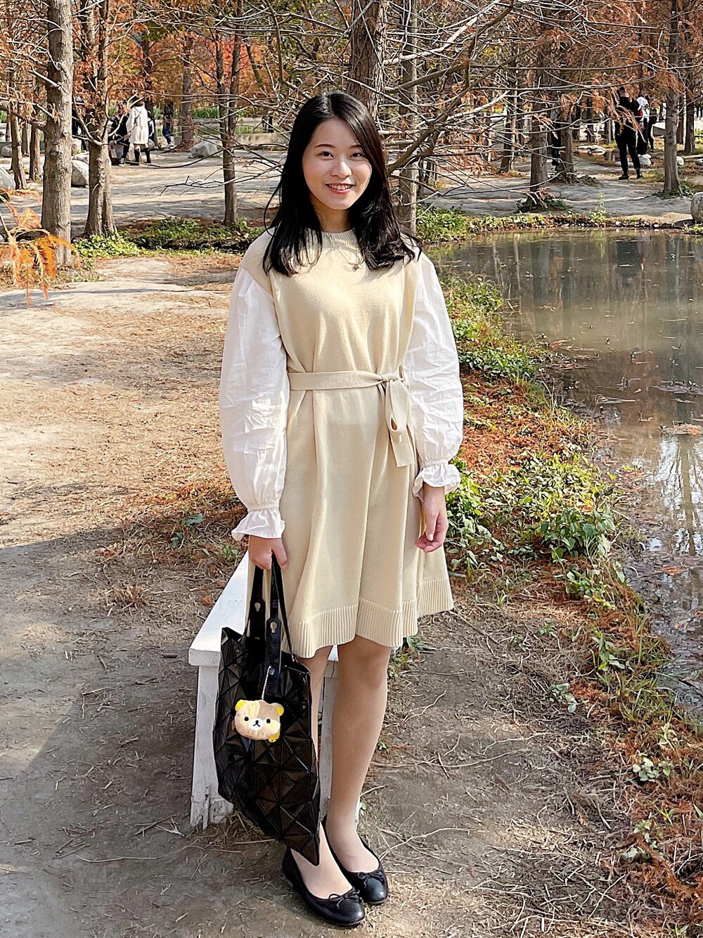 「低身長コーデ、Heather、BAO BAO ISSEY MIYAKE」｜「Heatherのソデドッキングニットワンピース　854211（ワンピース、ホワイト系）」を使った、晴ʕ•ᴥ•ʔ🇹🇼さん（レディース・153cm）の冬コーディネートの1枚目の写真