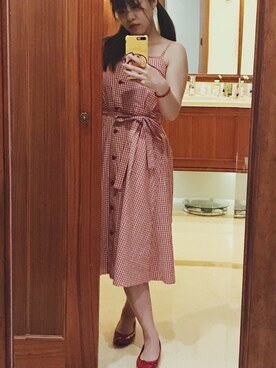 「LILY BROWN（リリーブラウン）のアイテム（ワンピース、レッド系）」を使った、LAMAさん（レディース・160cm）の春コーディネート