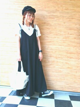 「GU（ジーユー）のアイテム（つなぎ/オールインワン）」を使った、ゆめるんさん（レディース・161cm）の春コーディネート