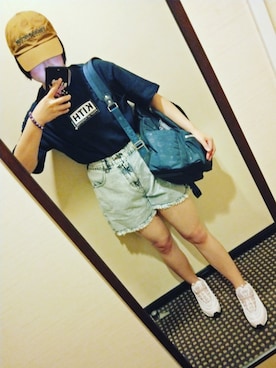 「thisisneverthat（ディスイズネバーザット）のアイテム（キャップ）」を使った、あんさん（レディース・160cm）の夏コーディネート