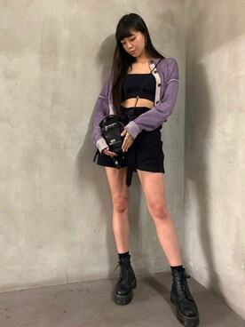 「パープル×黒」｜「アイテム（カーディガン/ボレロ）」を使った、RINONNOさん（レディース・168cm）の夏コーディネート
