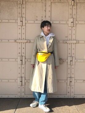 「アイテム（ボディバッグ/ウエストポーチ、イエロー系）」を使った、harukaさん（レディース・152cm）の春コーディネート