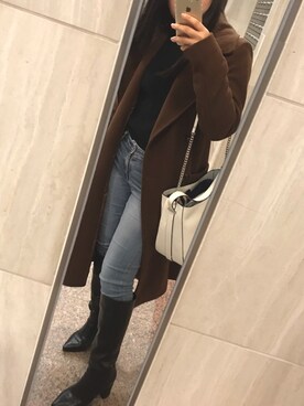 「DHOLIC（ディーホリック）のアイテム（チェスターコート）」を使った、aimiさん（レディース・154cm）の冬コーディネート