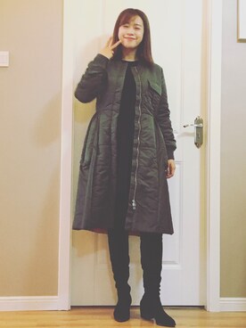 「FURFUR（ファーファー）のMA1コート（その他アウター、グリーン系）」を使った、juUdy🎀さん（レディース・163cm）の冬コーディネート