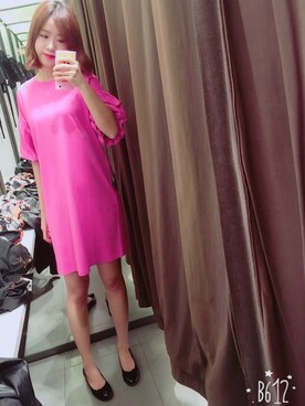 「ZARA TRF（ザラティーアールエフ）のアイテム（ワンピース、ピンク系）」を使った、juUdy🎀さん（レディース・163cm）の春コーディネート